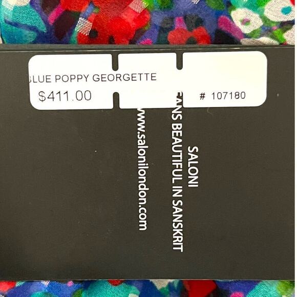 Saloni Women's Size 4 Silk Blend Iman Red + Blue Ruffled Wrap Blouse NWT - Picture 12 of 14